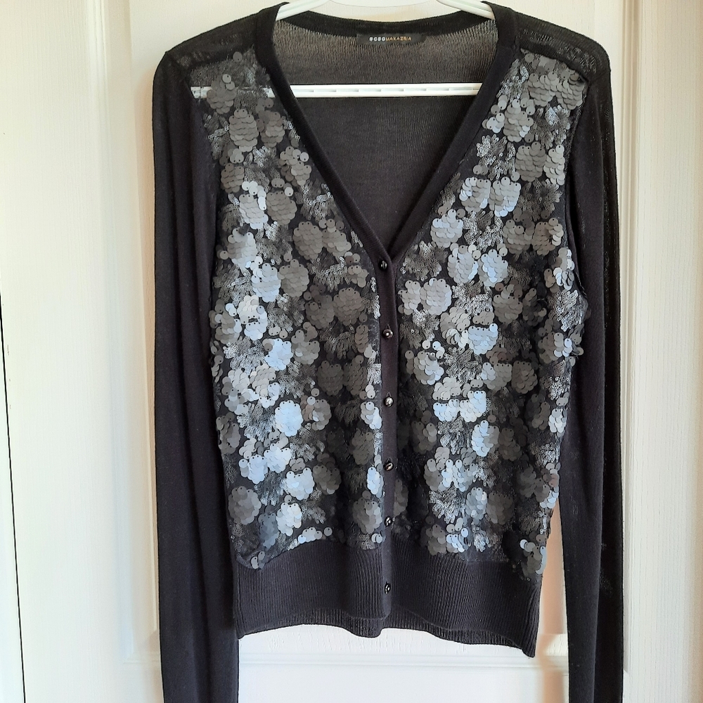 BCBG MaxAzria Black Sequin Cardigan